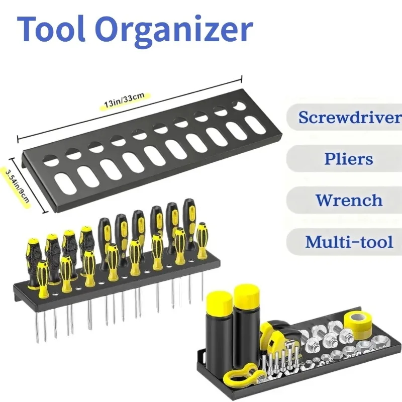 Metal Wall Mounted Tool Storage Rack Heavy Duty Steel Holder for Screwdrivers Hammers Workshop Garage Industrial Tool