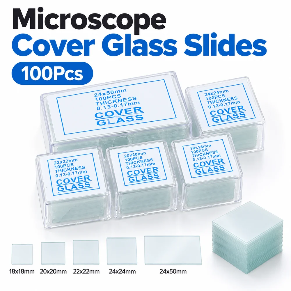 100Pcs Transparent Microscope Cover Glass Glass 0.13-0.17mm Thickness Microscope Slides Coverslips Pre-Cleaned