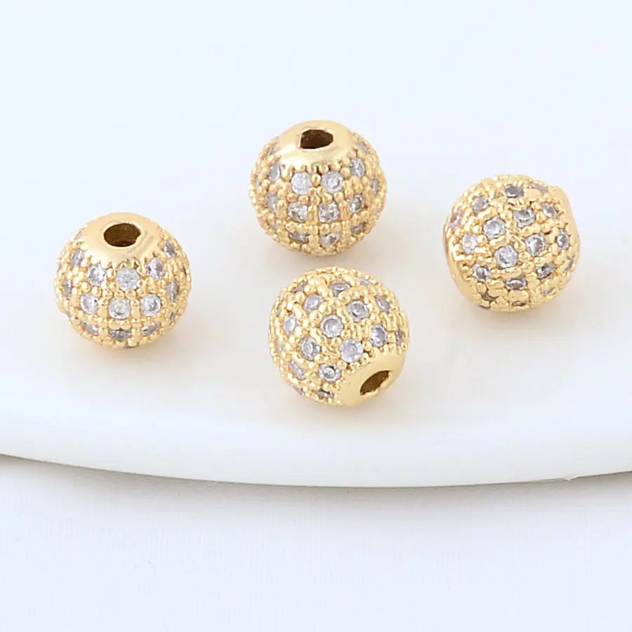 14K Gold Color Plated Brass and Zircon Round Square Bead Loose Spacer Beads for DIY Jewelry Making Accessories