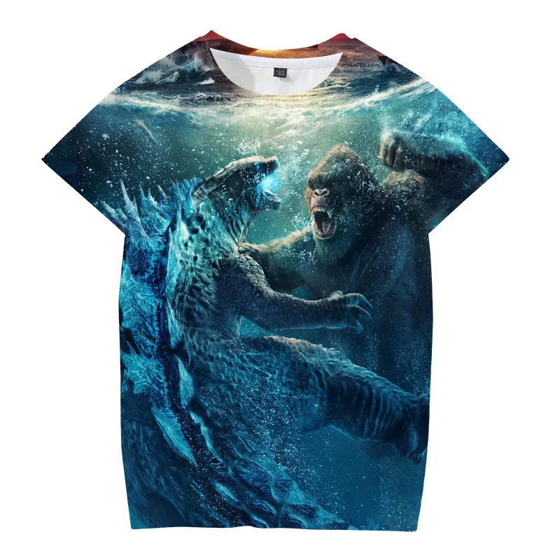 3D impresso dinossauro monstro camisa para meninos e meninas, Kong Cosplay, manga curta, festa ao ar livre t-shirt, filme traje tops, verão, novo