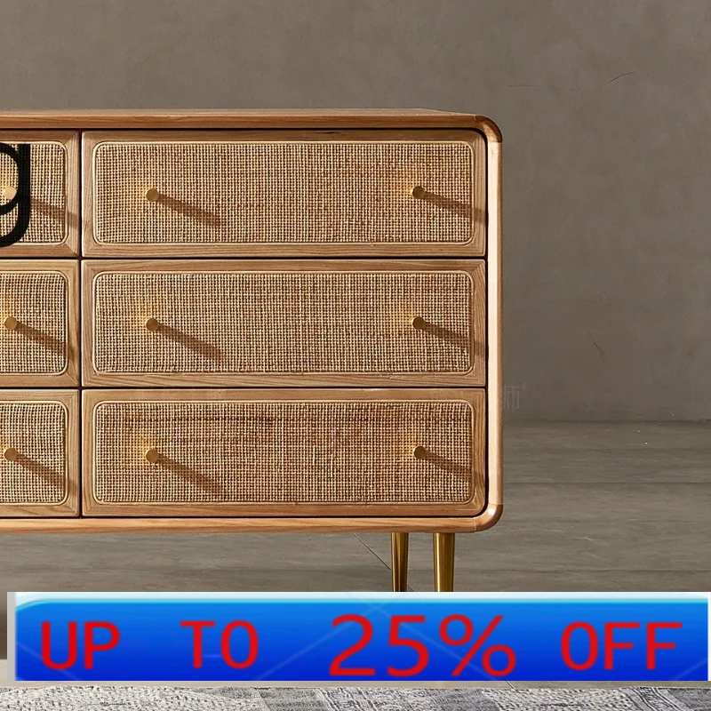 

LMM Solid Wood Rattan Nine Bucket Wood Color Dining Side Drawer Storage Locker