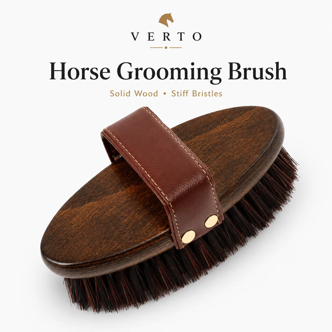 Cepillo para el Cuidado del Caballo – Cepillo de Limpieza Corporal con Cerdas Naturales de Jabalí y Mango de Madera para Caballos (OEM Disponible)