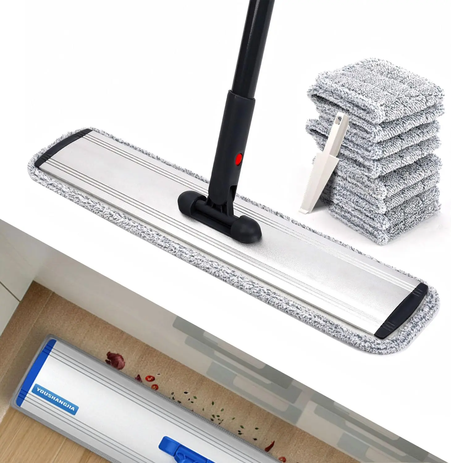 24" Flat Mop 4 Pads, 360° Swivel, Extendable Handle, Wet/Dry Hardwood Floor Cleaner