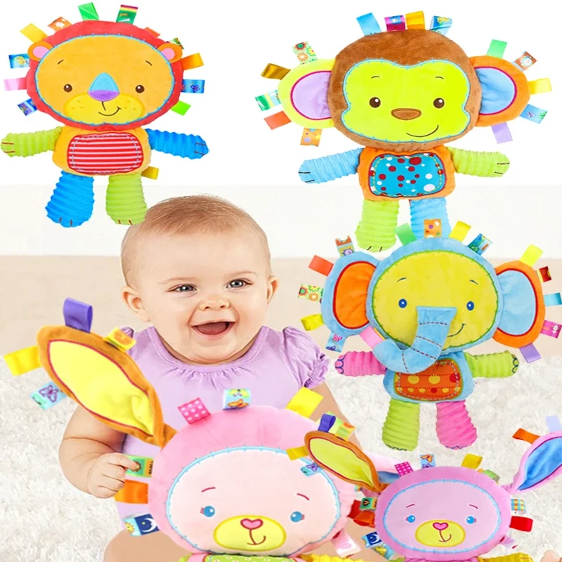 Baby Tags Stuffed Animal Soft Toy Lovey Elephant Plush Bell Toy Built-in Rattles Sensory Toy for Newborn Toddler Infant Gifts