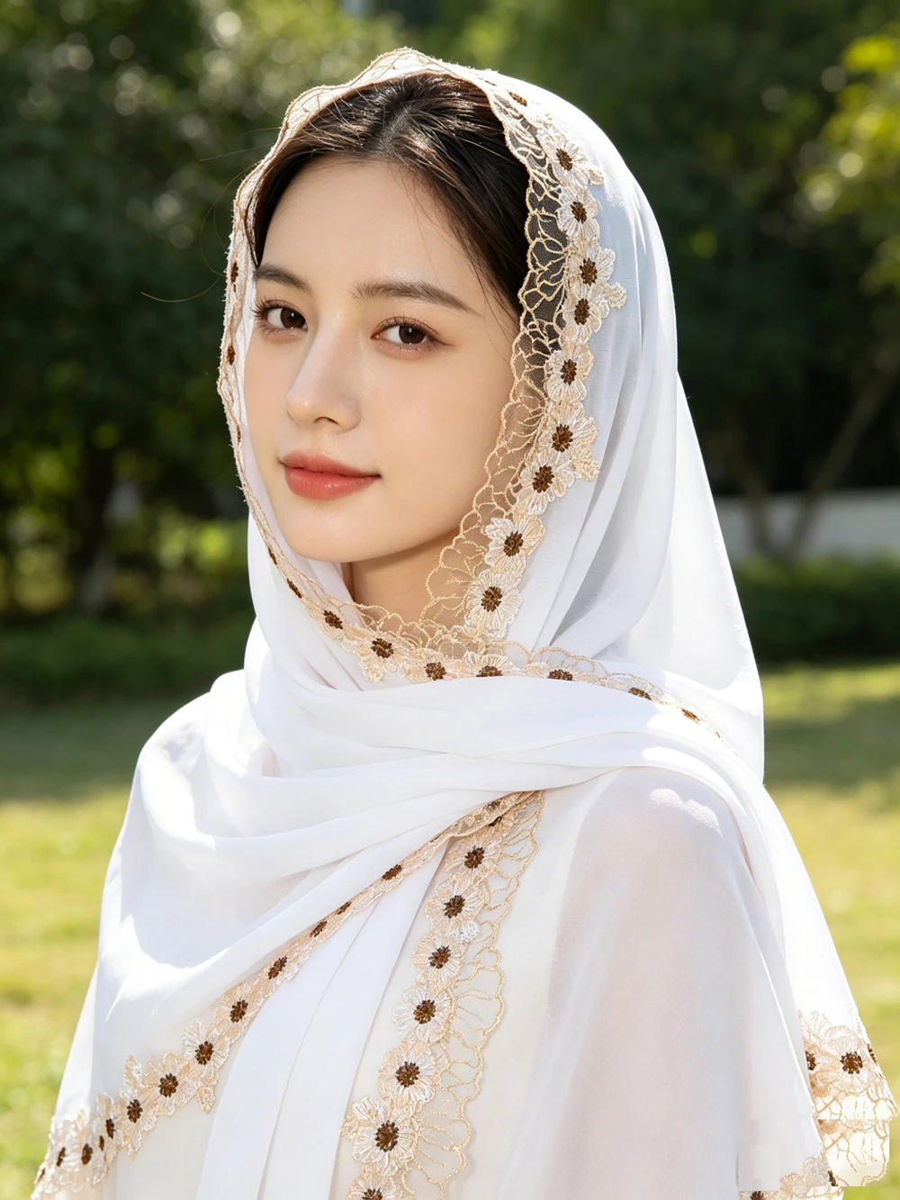 

Elegant Solid Chiffon Hijab Long Scarf With Floral Lace Trim Muslim Women Headscarf Soft Ethnic Shawl Islamic Head Wrap Bandanas