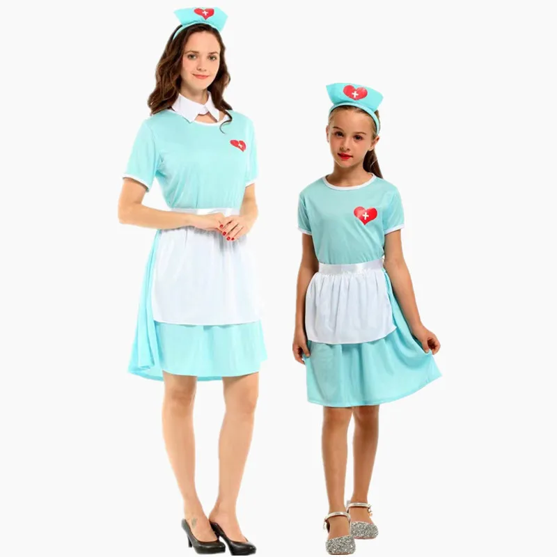 loween Adult Children's Heart Doctor Nurse Cosplay Role-plang Costume Stage Performance Clothes Parent-Child Outfit