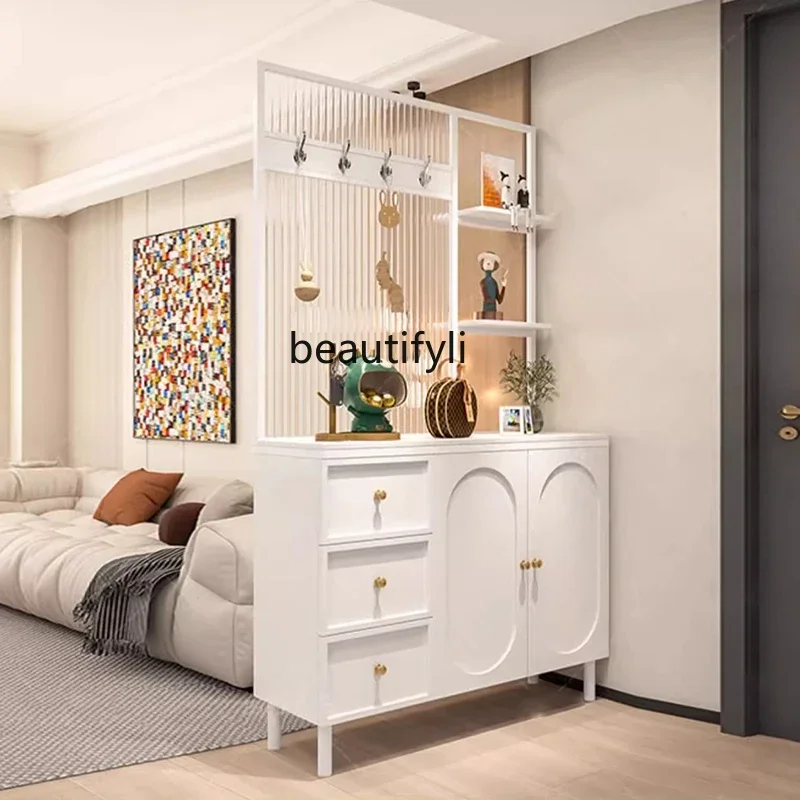 

Entry entrance cabinet, integrated French cream wind facing the door, glass partition, screen, locker6005
