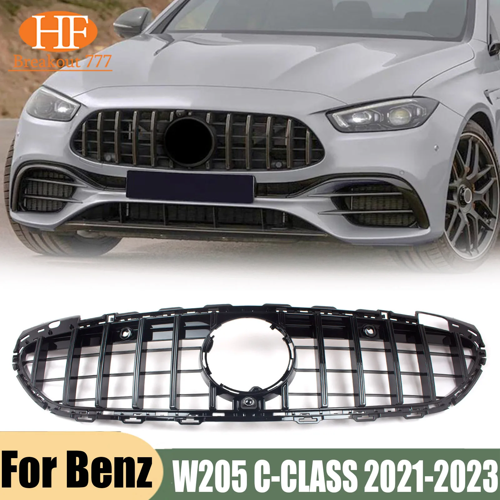 For Mercedes-Benz W205 C-CLASS 2021-2023 Front Radiator Grille Bumper Grill Middle Grid Inlet Mesh Tuning