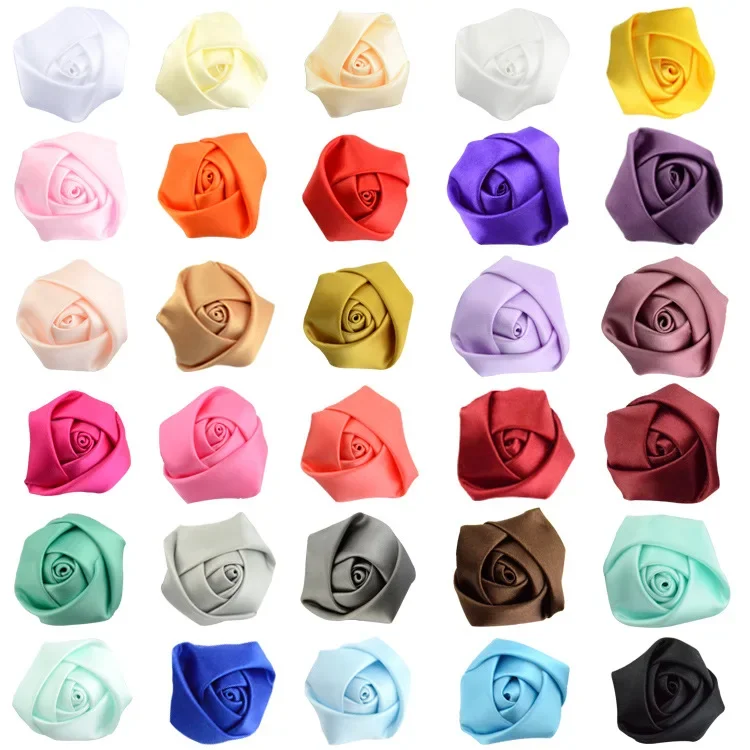 Cute 10pcs/lot Mini Satin Ribbon Rose Flower Handmade Rolled Rosettes for Baby Girls Hair Clip Headband DIY Hair Accessories