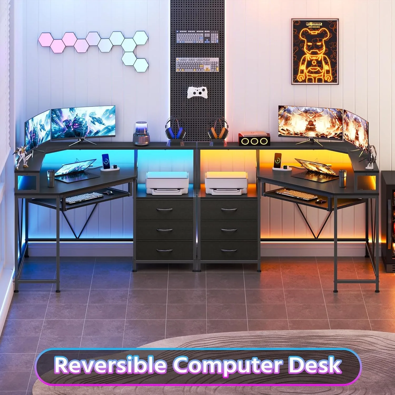 47" Corner Desk with Drawers, Power Outlets ＆ Printer Shelf for Small Space - view 4