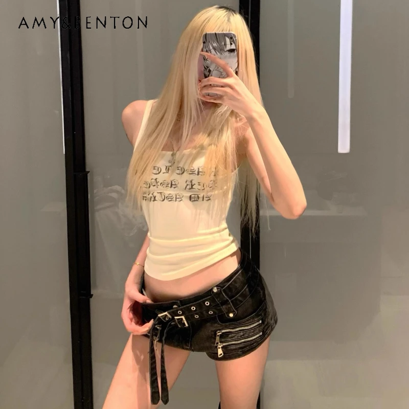 

Original Design 2025 Summer New Black Low Waist Women's Denim Shorts American Retro Hot Girl Sexy Zipper Pocket Hot Pants Ladies