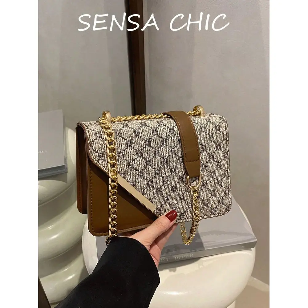 

Fashionable Plaid Contrast Stitching Crossbody Bag, Metal Chain Strap Shoulder Bag Square Purse, Suitable For Shopping