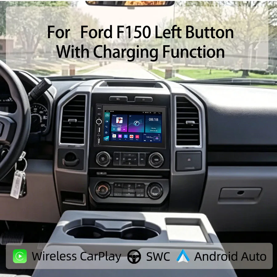 7“Android Car Radio For Ford F150 Left Button With Charging Function CarPlay Android Auto GPS Nav Bluetooth Steering Control