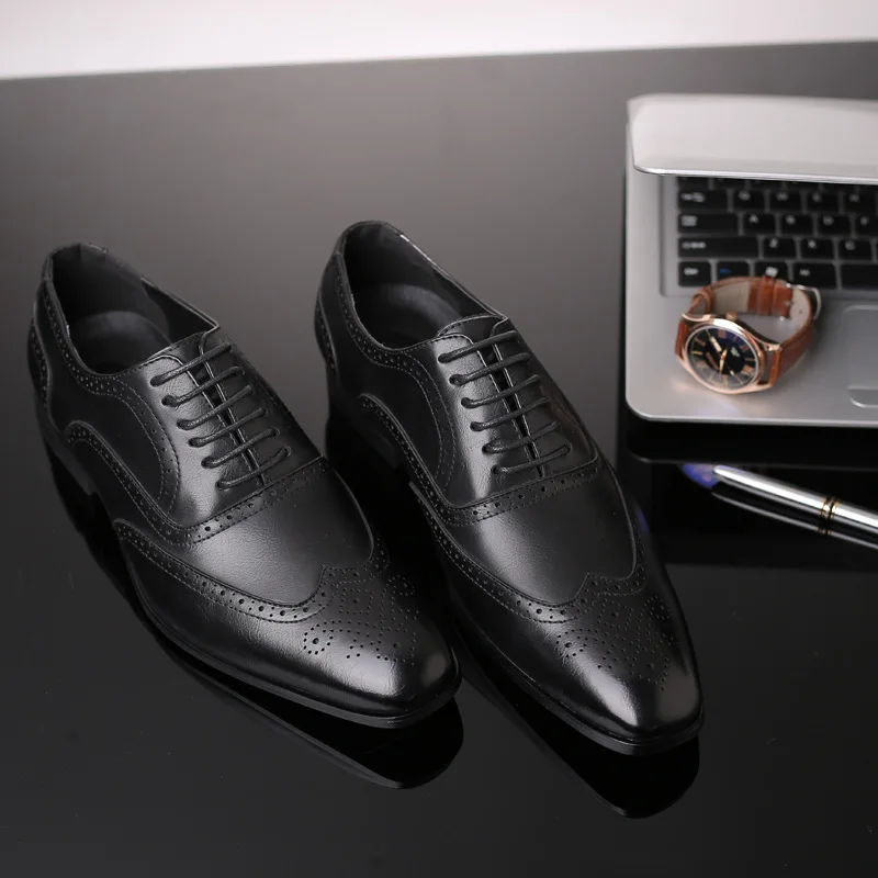 Men\'s Classic Retro Brogue Shoes Mens Lace-Up Leather Dress Business Office Flats Men Wedding Party Oxfords EUR Sizes 38-48