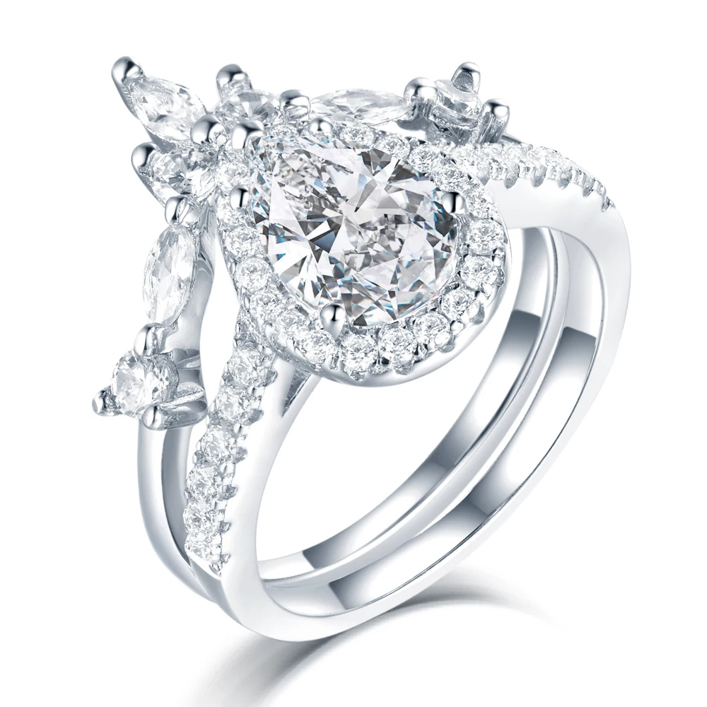 

Hot Trend S925 Silver Pear Ring Designs for Women Engagement Wedding Rings