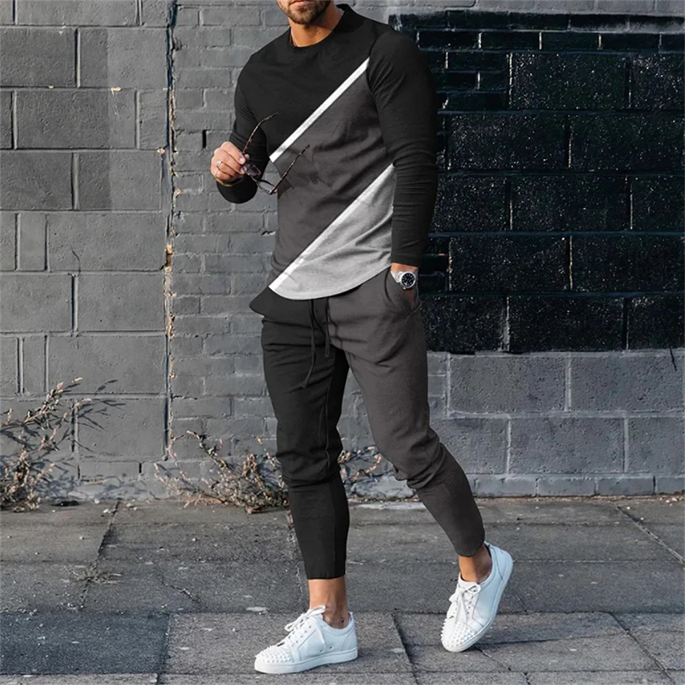 New Arrival Man Tracksuit 2 Piece Sets Fashion Luxury Long Sleeve T-Shirt Trousers Sports Suits Oversized Casual Men\'s Clothing