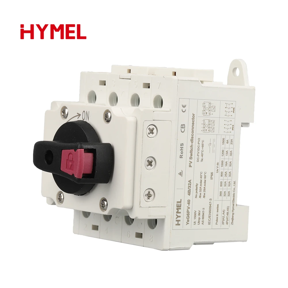 DC Solar Isolator Switch PV 1000V 32A 2P Din Rail Mounting Rotating Handle CE Disconnector For Solar Certified