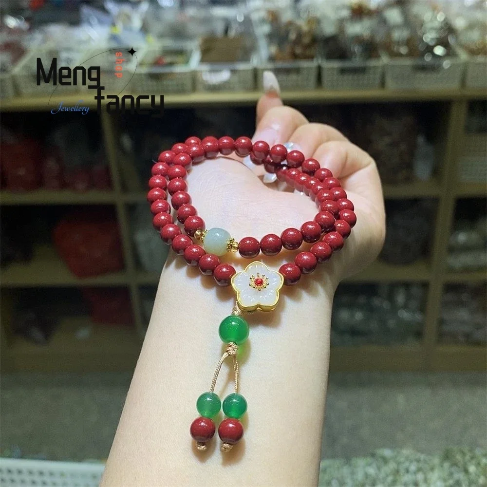 

Natural High Content Cinnabar Flower Double Loop Exquisite Elegant Simple High-grade String Bracelet Luxury Fashion Fine Jewelry