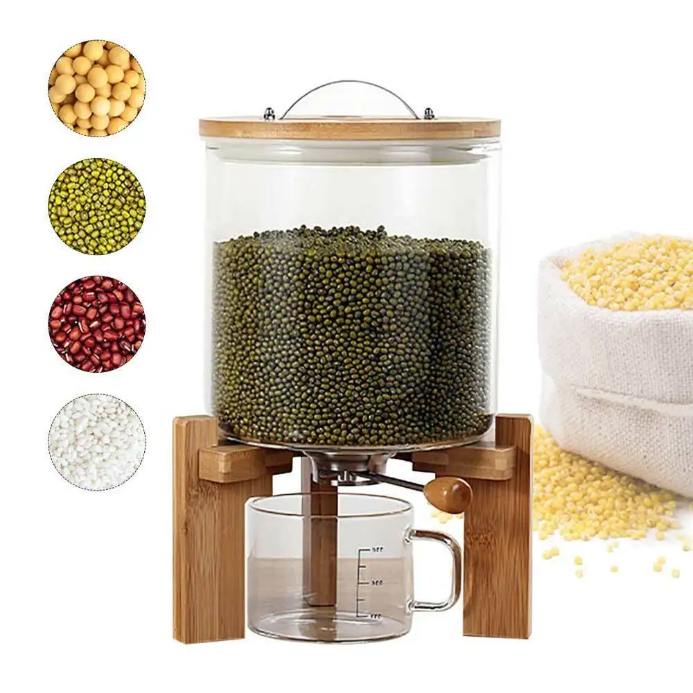 5L Rice Dispenser Grain Container Flour Cereal Storage Dry Food Glass Bottle With Valve For Kitchen Storage