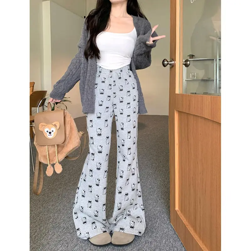 

Hello Kitty Autumn Winter Trousers Anime Cartoon Print High Quality Loose Casual Sanrio Pajama Pants Cute Girls Bell Bottoms