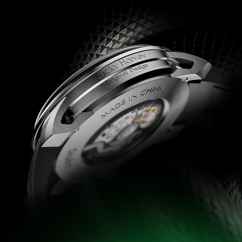 Lucky Harvey 3D Snake Dial Watches for Men Automatic Movement Mechanical Watch Sapphire Crystal Waterproof Casual