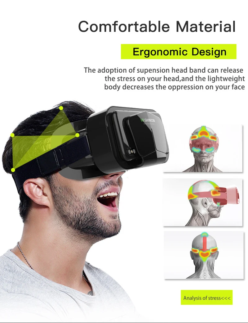 Shinecon Virtual Reality Viar 3D VR Glasses Device Helmet Lenses Headset Goggle Smart For Smartphone Cell Phone Mobile Realidade