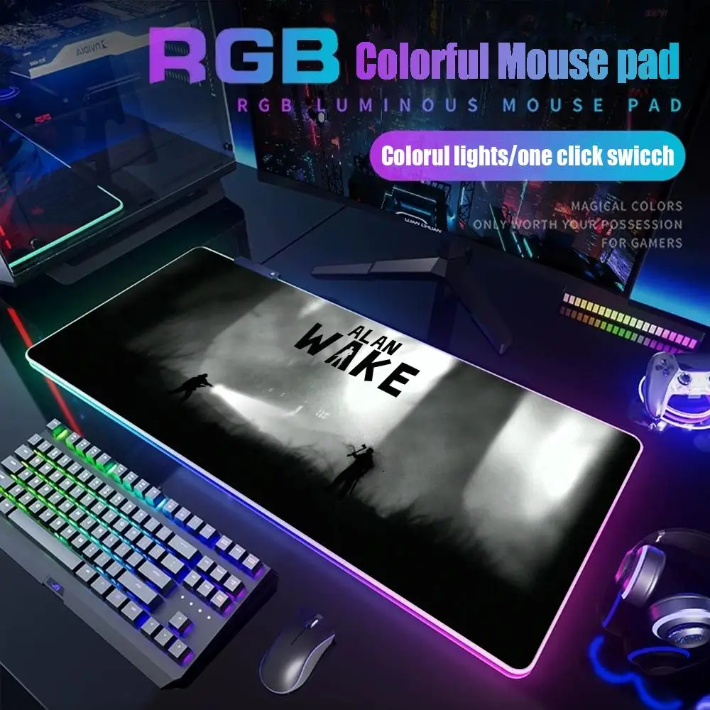 

Horror Game Alan Wake Mouse Pad Rgb Desk Mat Back Light Led Mousepad Setup Gaming Accessories Deskmat Big Mousepad Backlight