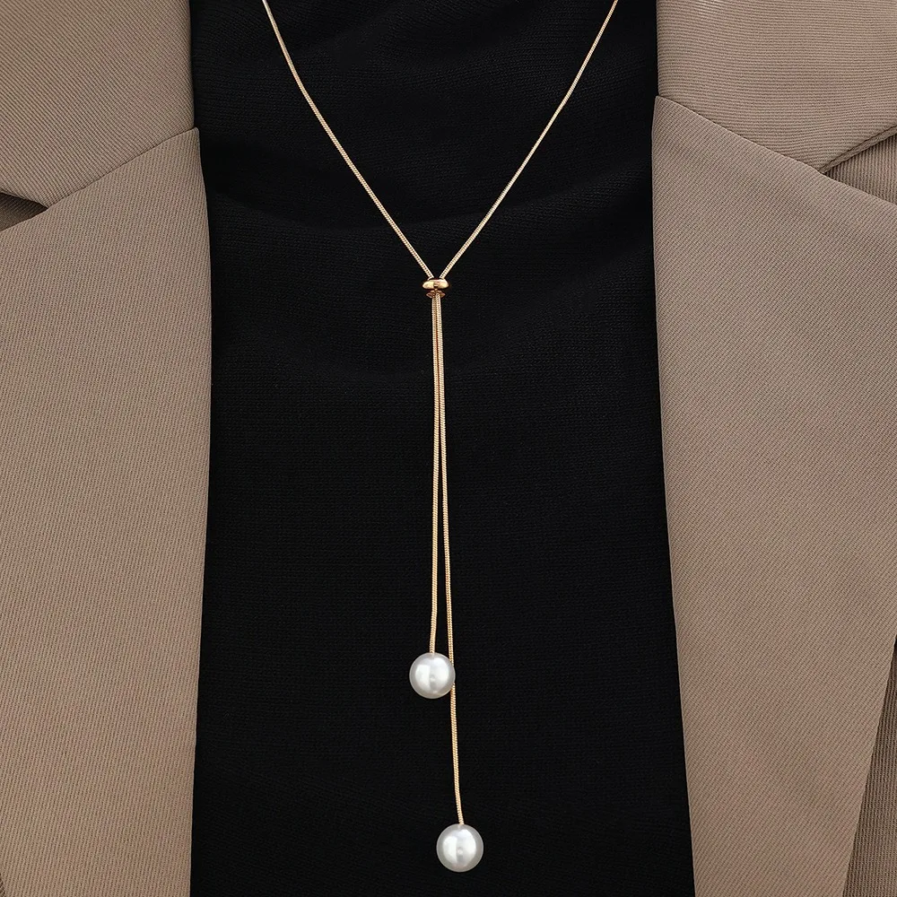 

Minimalist Temperament Long Pull-out Adjustable Pearl Tassel Pendant Y-shaped Chain Necklace for Women Collar Chain Jewelry Gift
