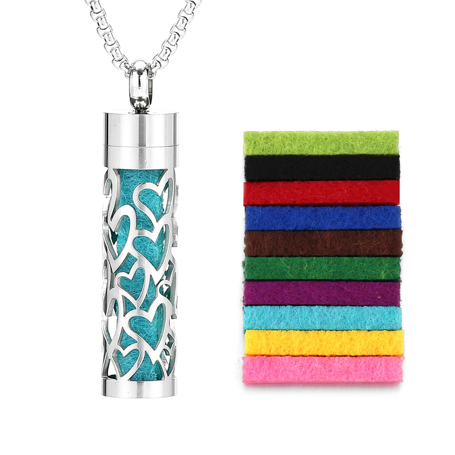 Stainless Steel Hollow Vertical Bar Air Freshener Perfume Oil Diffuser Locket Charm Jewelry Pendant Necklace For Women Men Teen