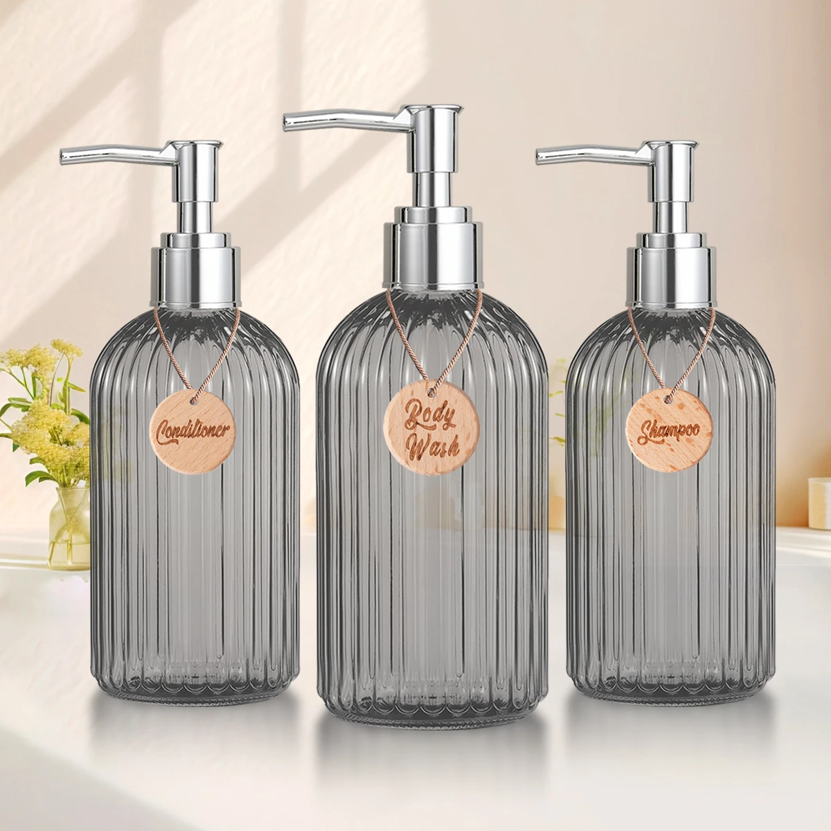 Recipientes de chuveiro para shampoo, condicionador e lavagem corporal, garrafas de shampoo para armazenamento de balcão de banheiro, dispensador de carroceria para chuveiro