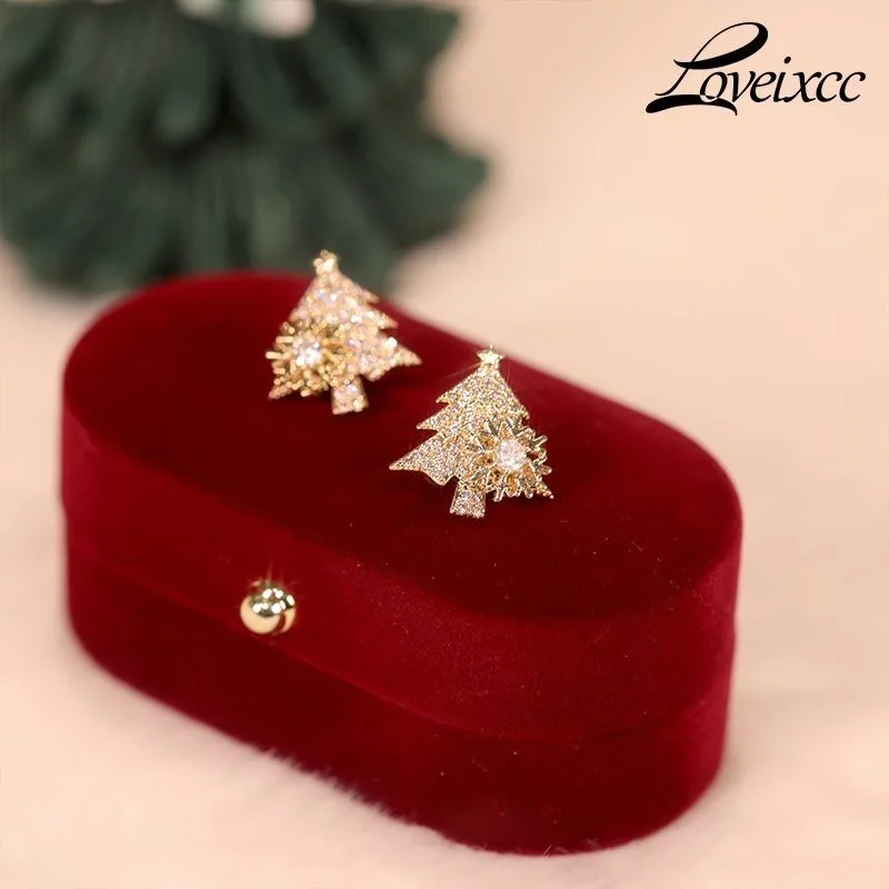Rotatable Christmas Tree Stud Earrings for Women Niche Autumn S925 Sterling Silver Needle Delicate High End Feel Jewelry Gift