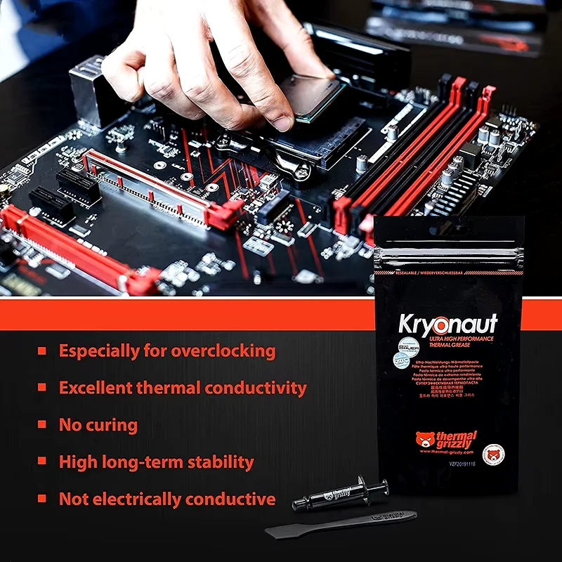 Thermal Grizzly Kryonaut 컴파운드 써멀 페이스트, GPU 및 CPU 쿨러, 고성능 냉각 실리콘 그리스