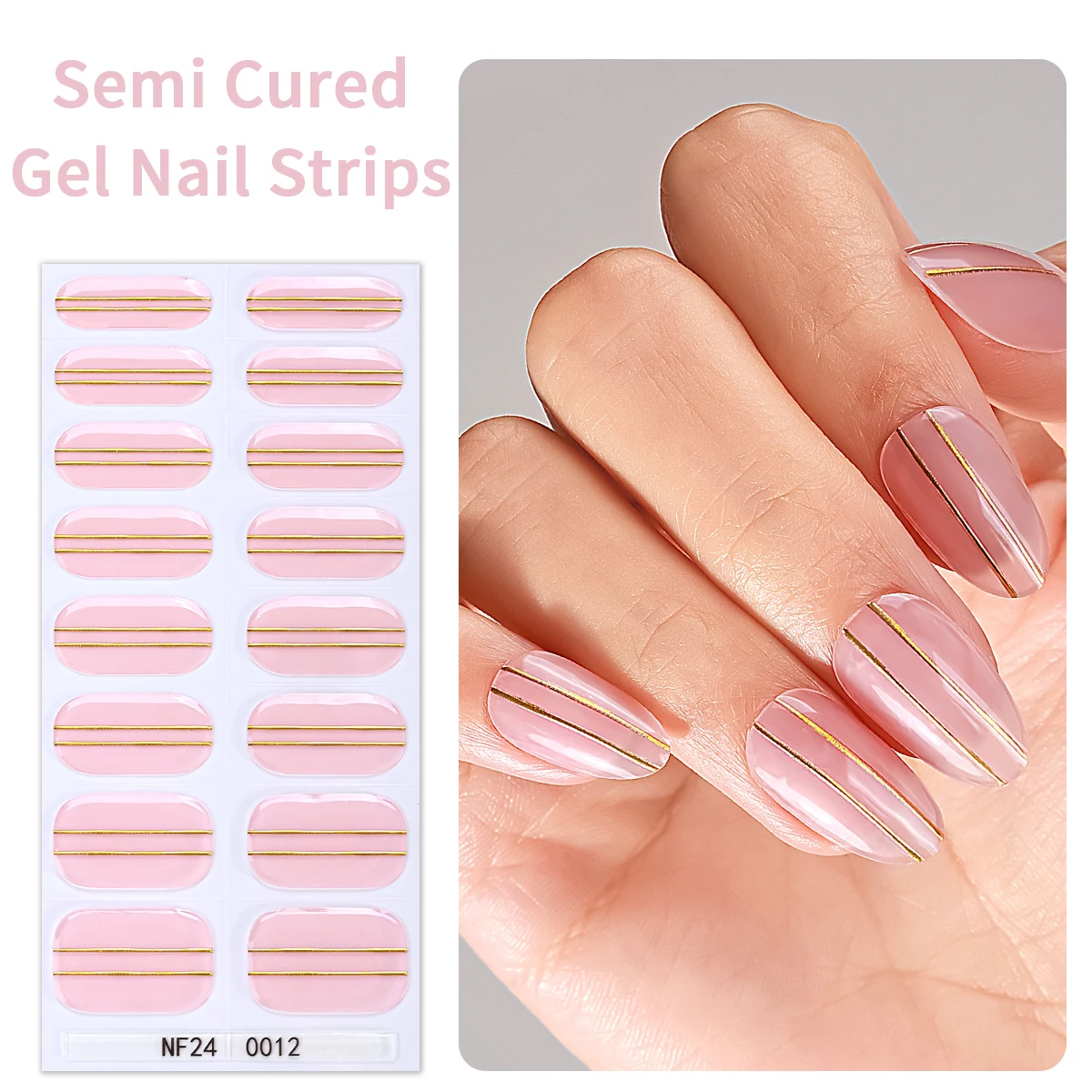 16Tips Semi Cured Gel Nail Stickers Solid Color UV Nail Sticker Long-Lasting Solid Nail Wraps For Women Manicure Decoration DIY