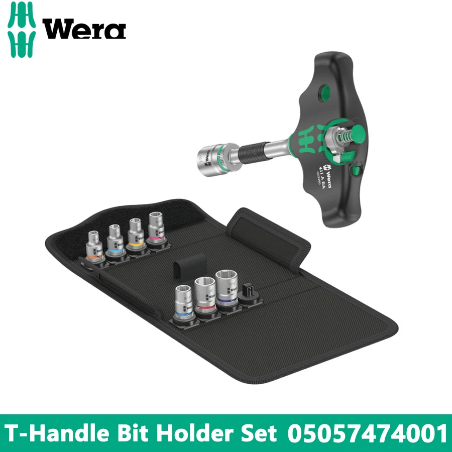 

WERA 05057474001 9 Pcs T-Type Handle Bit Holder Socket Ratchet Wrench Set 1/4" Socket with Secure Ball Lock KK 400 RA Spanner