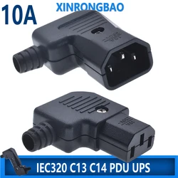 Codo negro IEC320 C13 C14 cable de alimentación cableado enchufe de alimentación ensamblar conector IEC salida PDU UPS enchufe de ca eléctrico 10A 250V