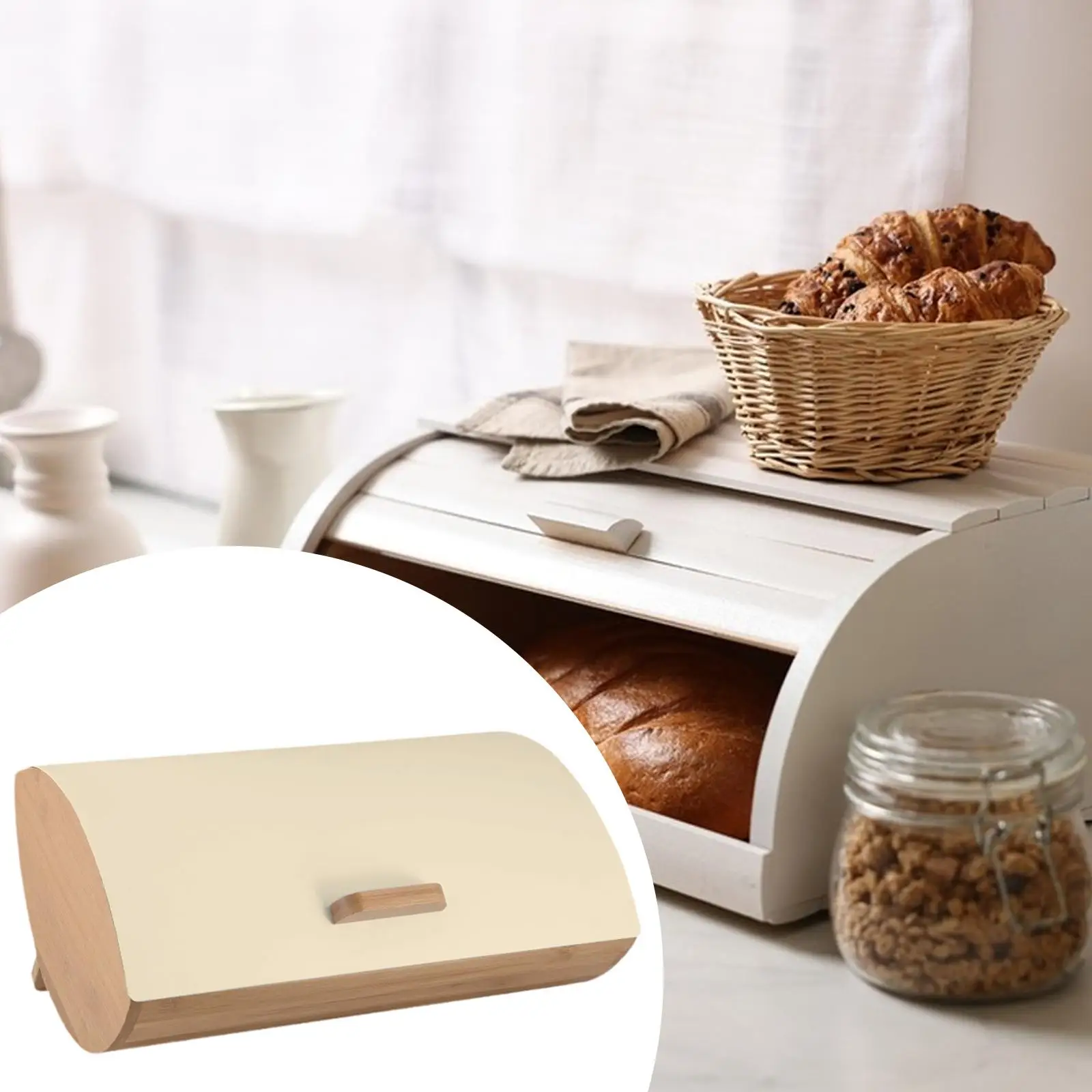 Metall-Bambus-Brotkasten mit Rolldeckel, platzsparender Brotbehälter, Snack-Organizer für Bäckerei, Zuhause, Café