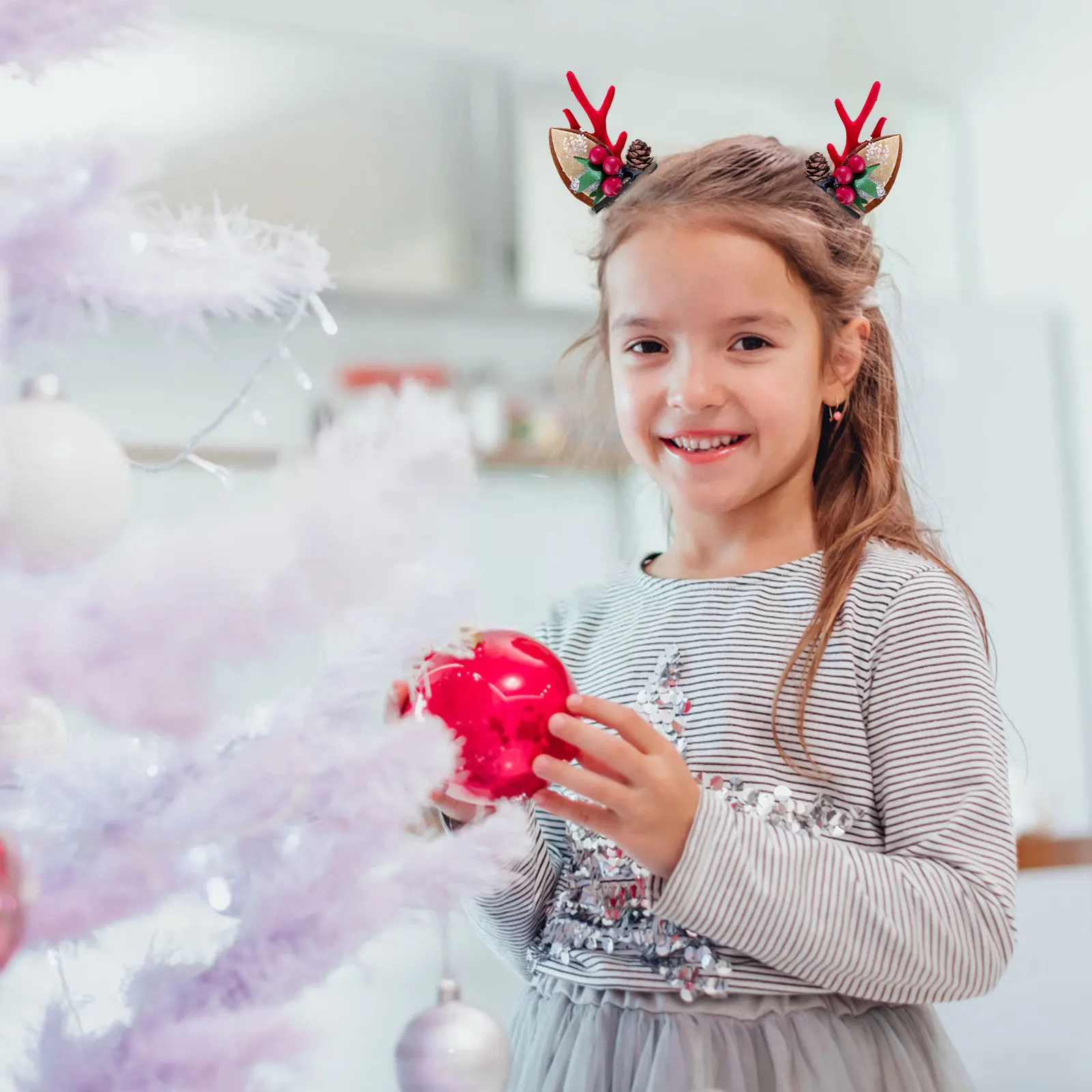 1 Buah Klip Rambut Natal Anak-anak Wanita 13 Warna Klip Rambut Lucu Tanduk dan Telinga Hawthorn Pinecone Klip Rambut Tanduk Klip Buaya