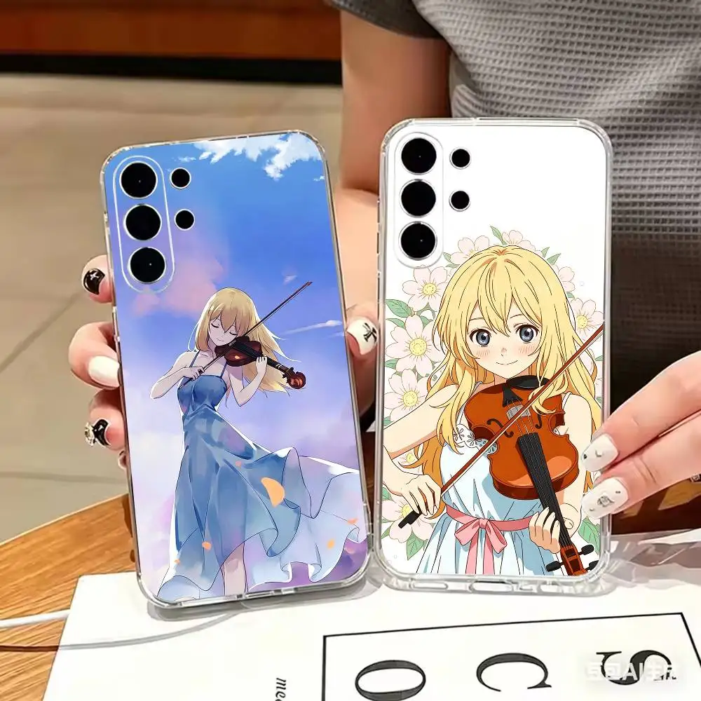 Lovely anime Y-Your Lie in April Transparent Shockproof Phone Case For Samsung S 25,24,23,22,30,21,10,9,Ultra,Plus,Lite,FE,4,5 G
