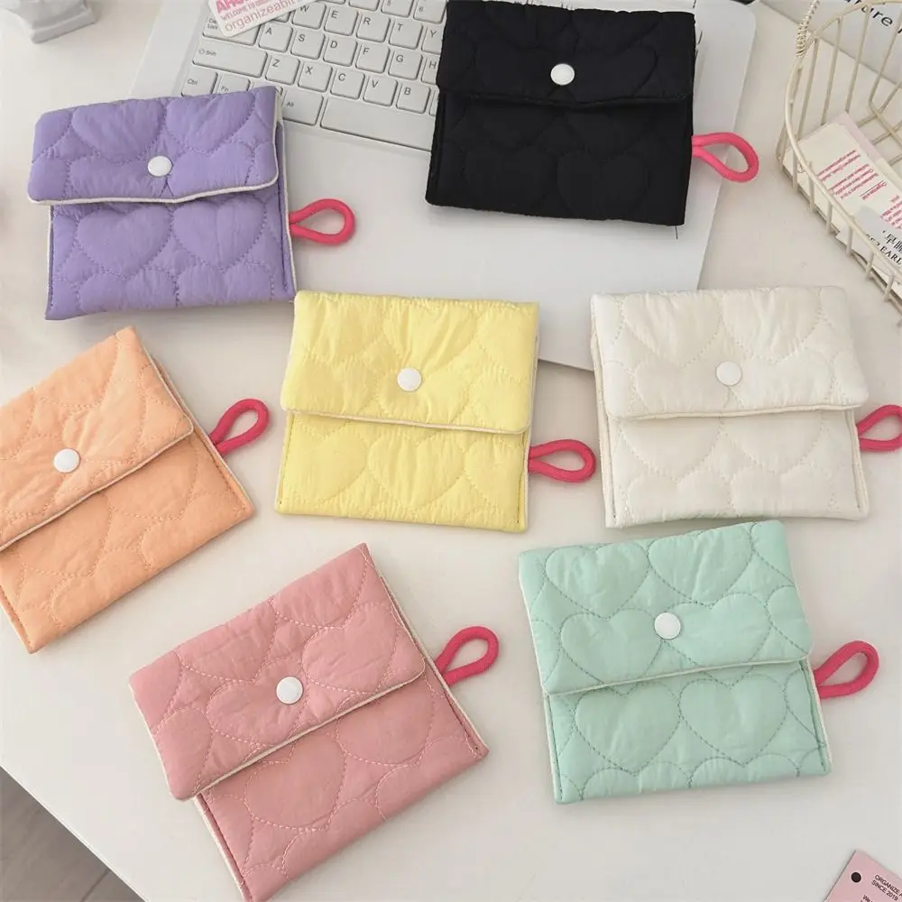 Trendy Candy Colored Sanitary Napkins Bag Heart-shaped Mini Coin Purse Portable Wallet Gifts