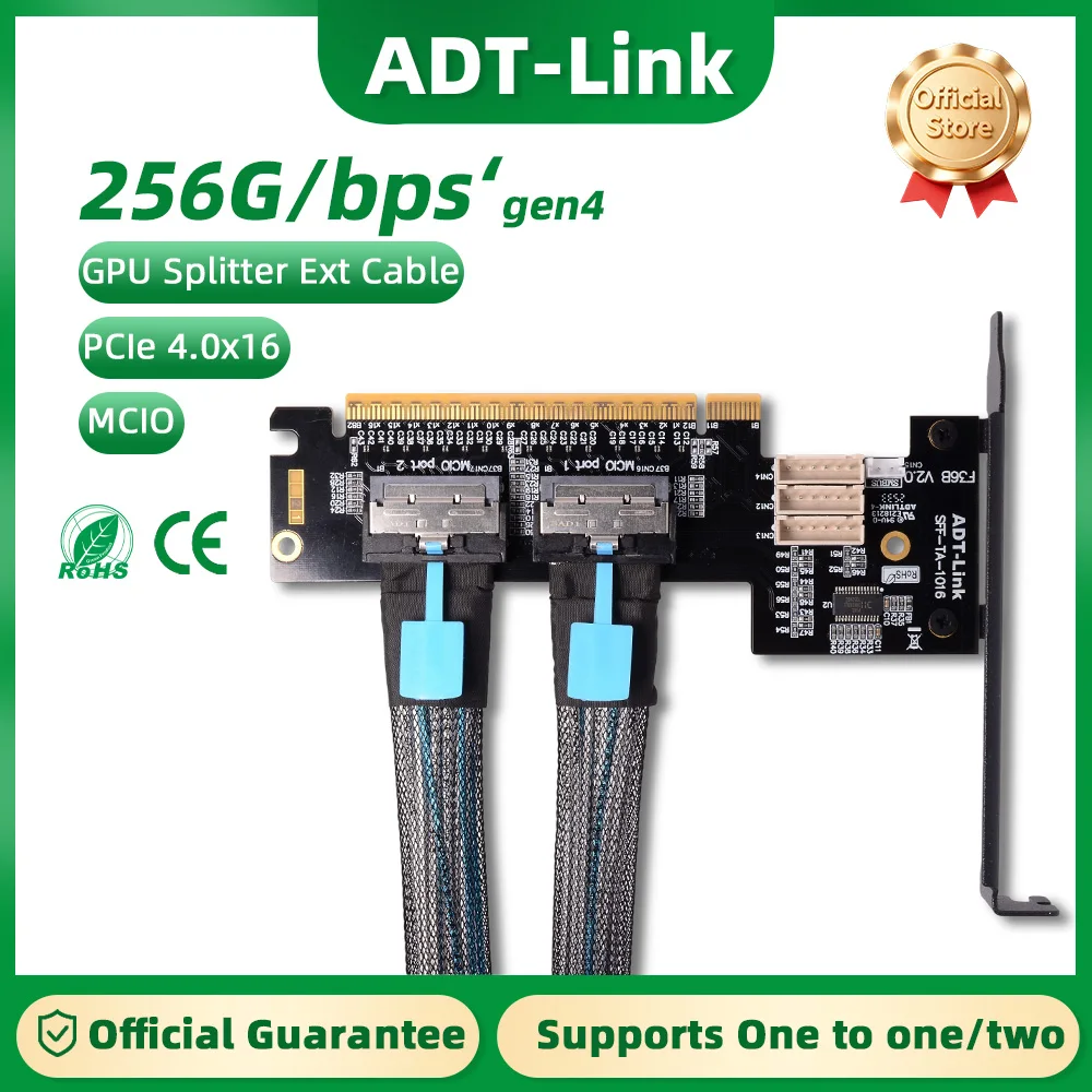 

ADT-Link PCIE X16 MCIO Graphics Card Split Adapter Card 256G/bps Supports One to Two SFF-TA-1016 Gaming PC Accessories