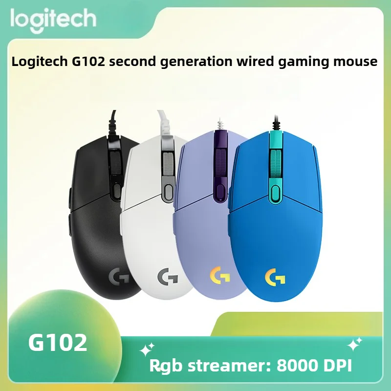 Logitech G102 Wired Gaming Mouse 8000 DPI Rainbow Optical Effect Screen For PC/Mac Computer and Laptop Mice