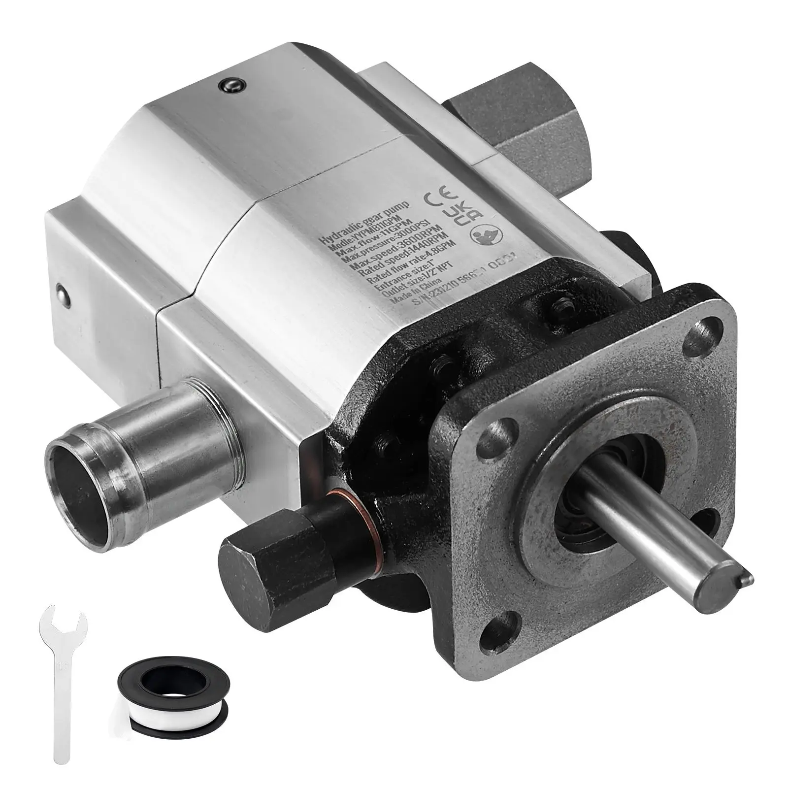 Hydraulic Log Splitter Pump, 11GPM, 2 Stage 3000PSI Wood Log Splitter Pump, 1'' Inlet 1/2'' NPT Outlet 3600 RPM Aluminum