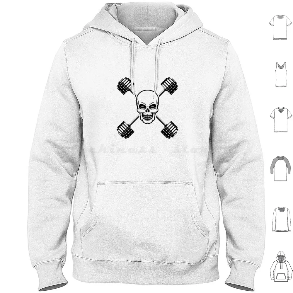 Fitness T-Shirt ( Barbells And Skull ) Hoodie cotton Long Sleeve Fitness Alters Bodybuilding Fitness Bodybuilding