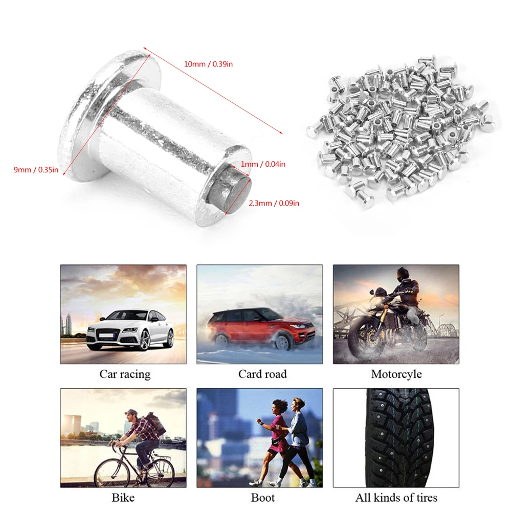 100Pcs 8x10mm 0.31x0.39in Wheel Tire Stud Screws Anti Slip Nails For Car Motorcycle ATV UTV