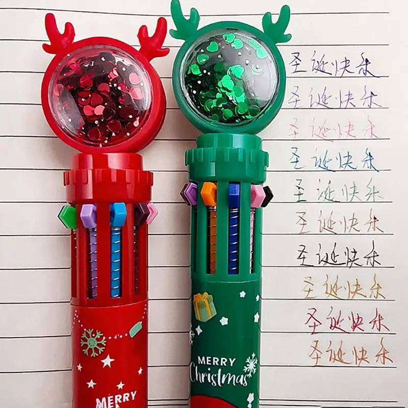 Caneta Esferográfica Christmas Press-Type, Caneta Estudante Press-Type, Canetas para Papai Noel, Papelaria Escolar, 0,5mm, 10 Cores, 1Pc