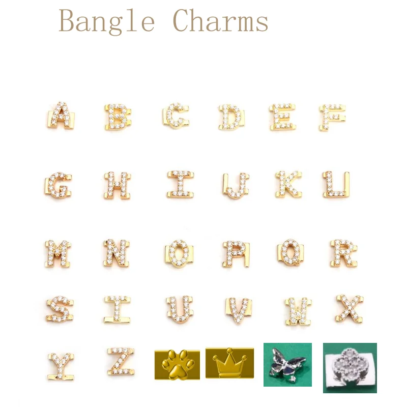 New Sliding Letter Bangle Charms Custom Name Bracelet Charms DIY Letter Bracelet Charms