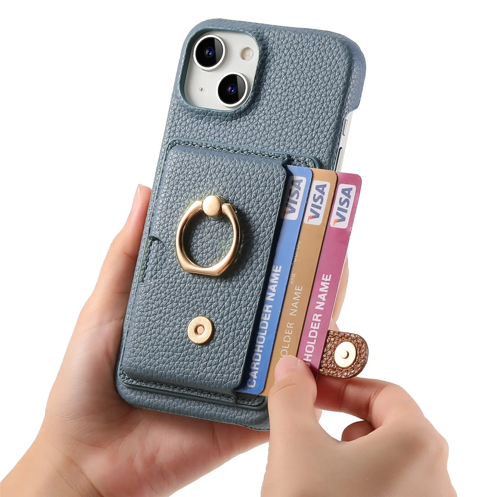 Leather Ring Support Phone Case for IPhone 17 Air 16E 18 16 15 14 13 12 11 Pro Max Plus Wallet with Card Holder Shockproof Cover