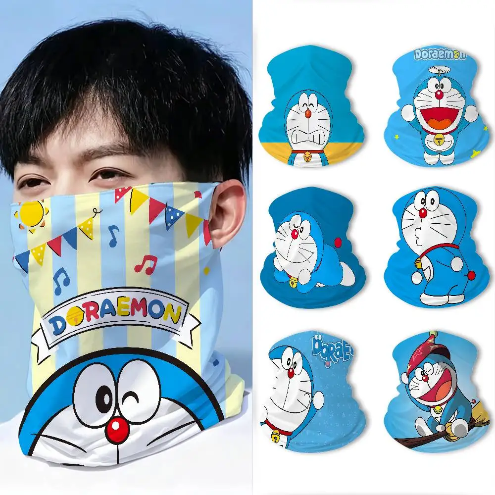 D-Doraemon-Cartoon Multifunctional Tube Scarf Breathable Face Neck Cover for Mountaineering Riding Daily Use