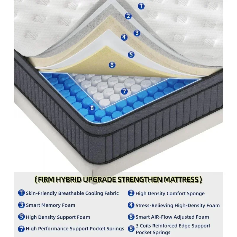 King Size Mattress - Upgrade Strengthen - 12 Inch Hybrid   in a Box,  with High density