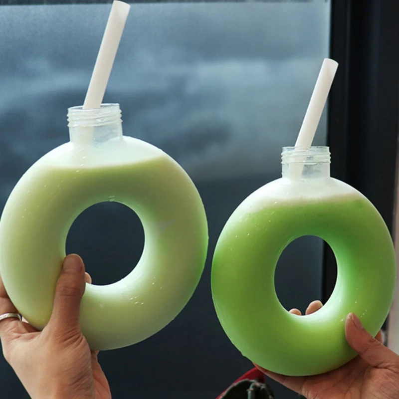 500ML Donut Water Bottle Leak-Proof Travel Cup Anti Fall Sports Drinking Bottle Juice & Milk Bottle Party Drinking Bottle Gift
